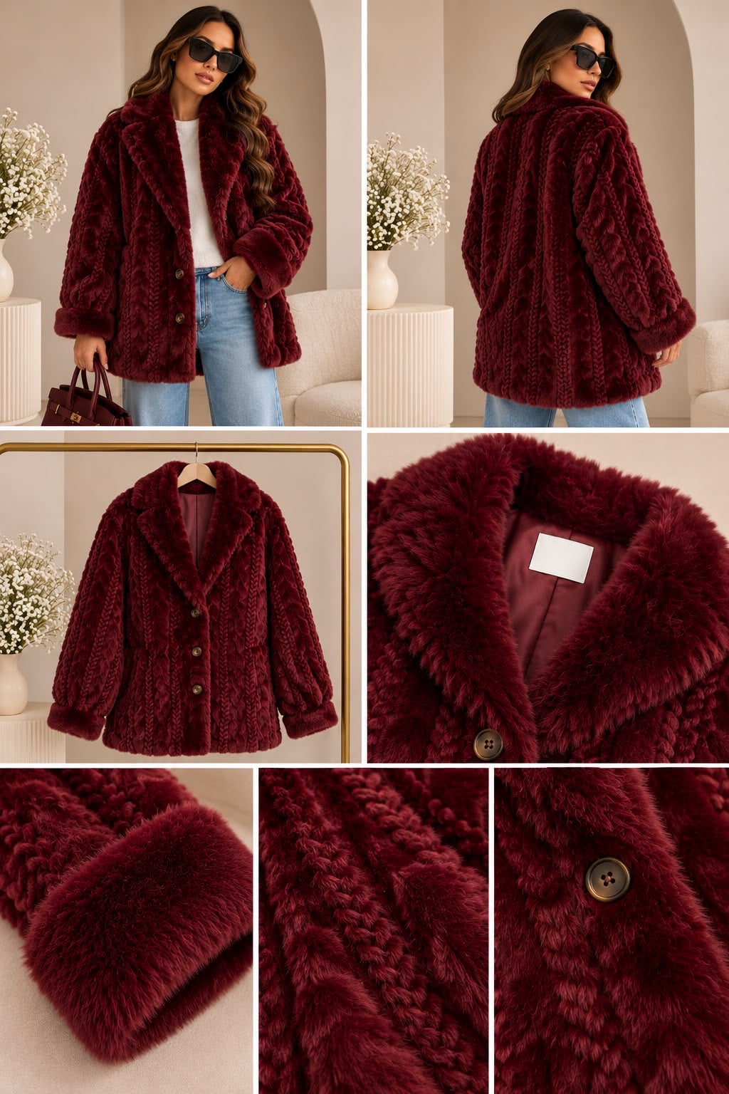 Mayfair Short Faux Fur Jacket β Dark Cherry | Limited Edition