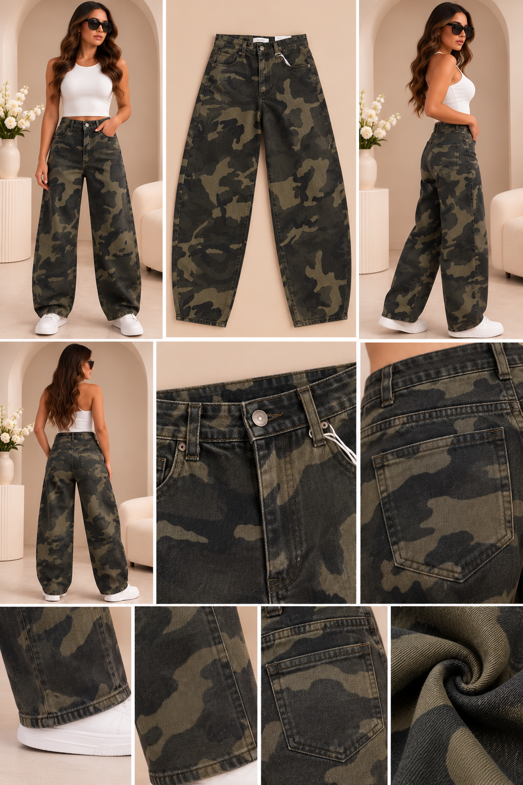 Lara Army Print Balloon Jeans