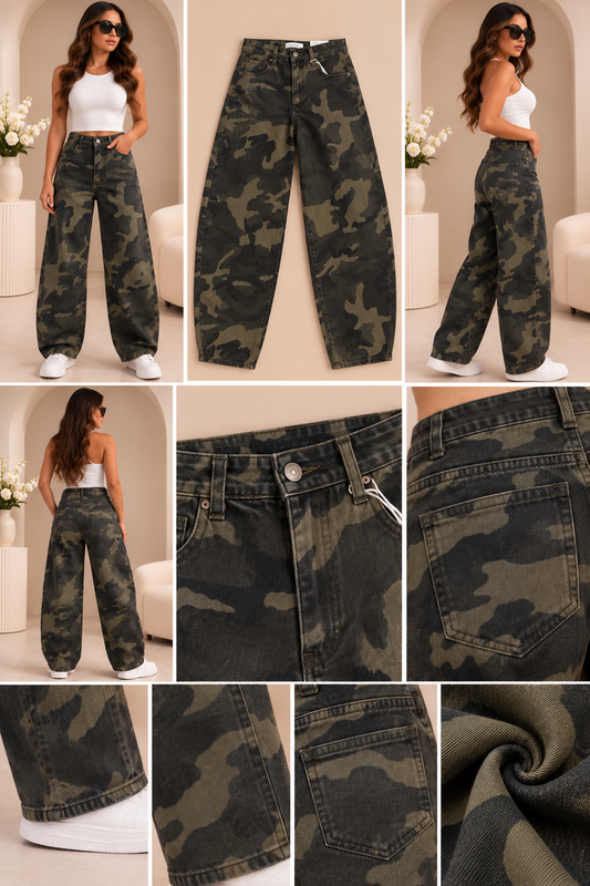 Lara Army Print Balloon Jeans
