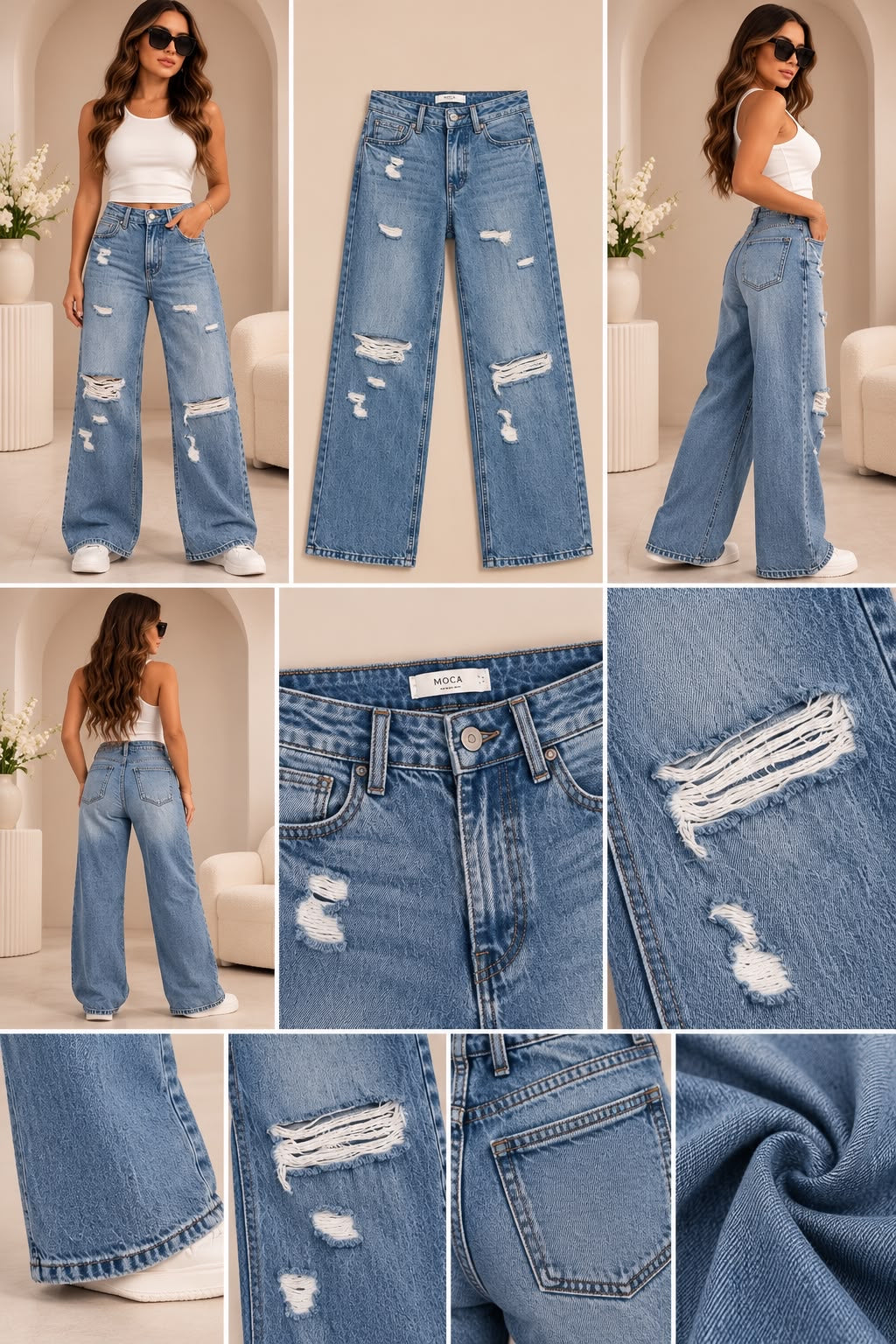 Remi Distressed Wide Leg Jeans